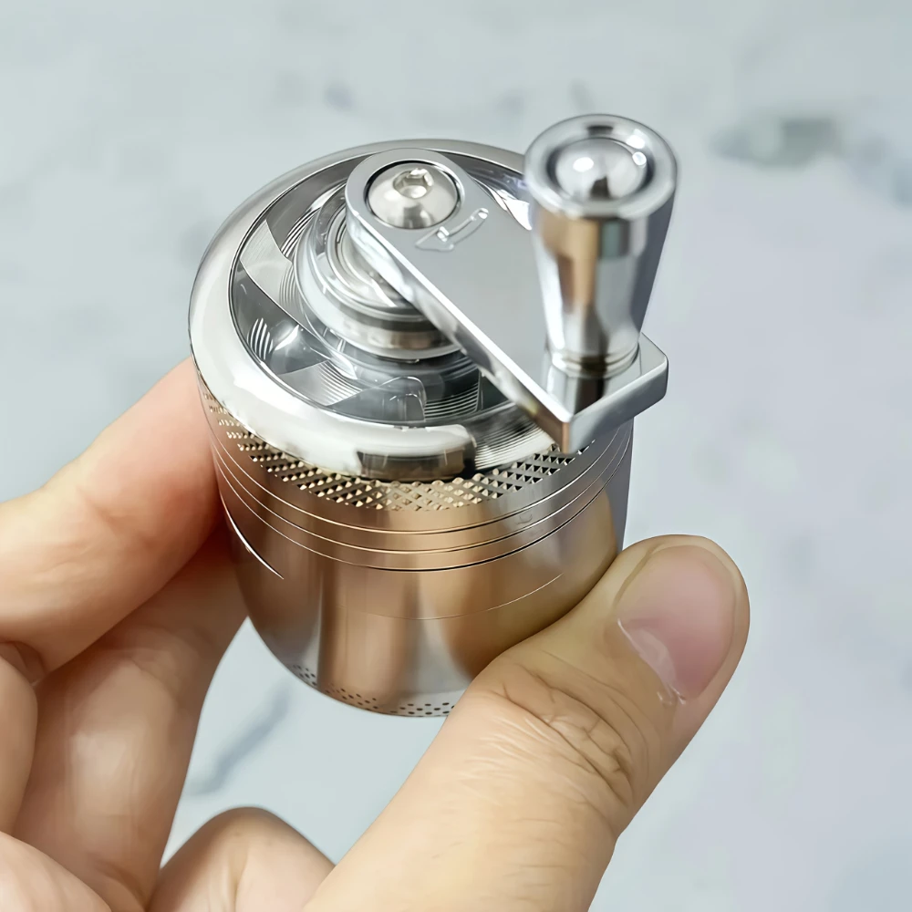 Hand Premium Hand Crank Grinder 2.2 Inches 4 Piece with Pollen Catcher Durable Aluminium Spice Grinder for Kitchen With Sharp