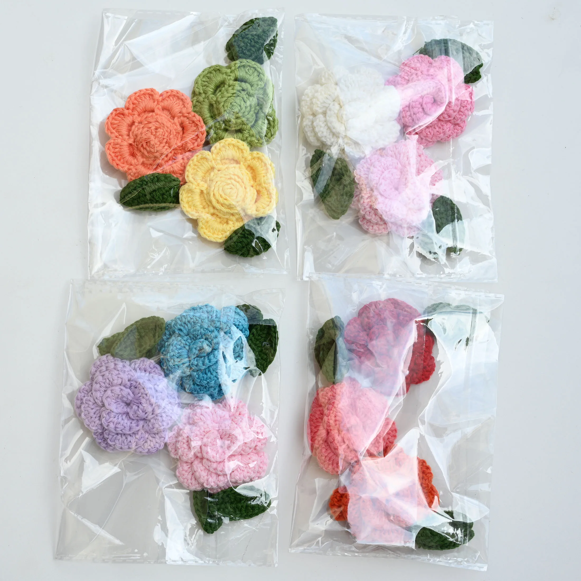 3-teiliges Set Grüne Gehäkelte Blumen-Applikationen für Kleidung 3D Florale Handgemachte Blumen-Patches Gestickte Aufnäher für Kleidung – Detail 4