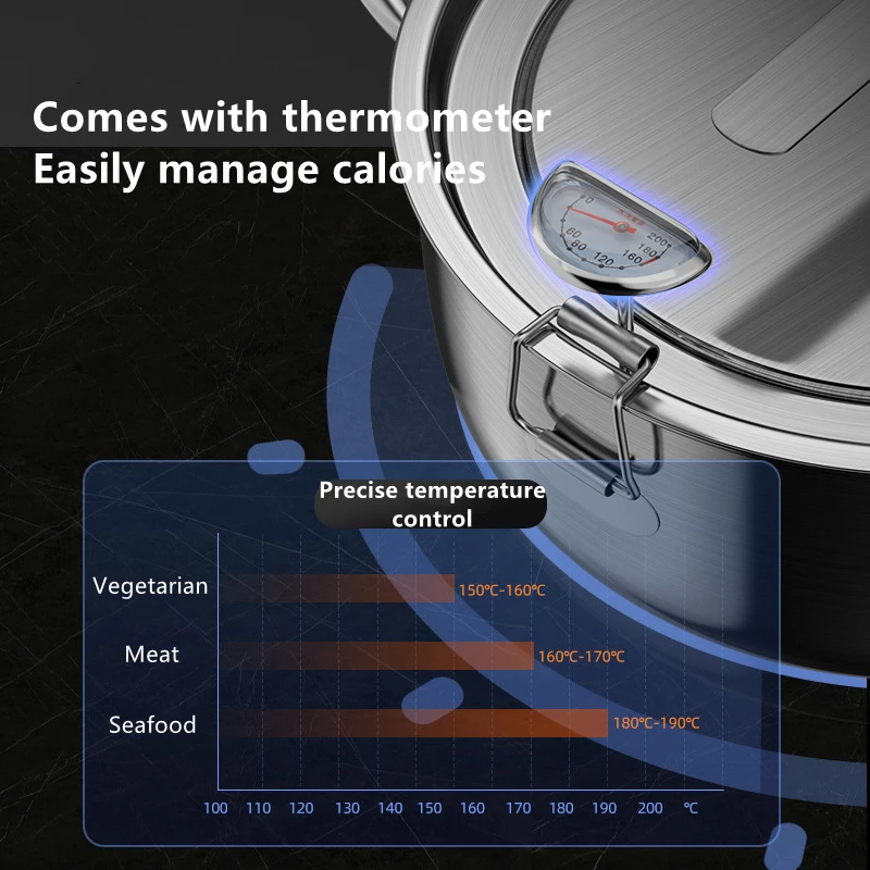 Japanese Deep Frying Pot with a Thermometer and a Lid 304 Stainless Steel Kitchen Tempura Fryer Pan 20 24 cm