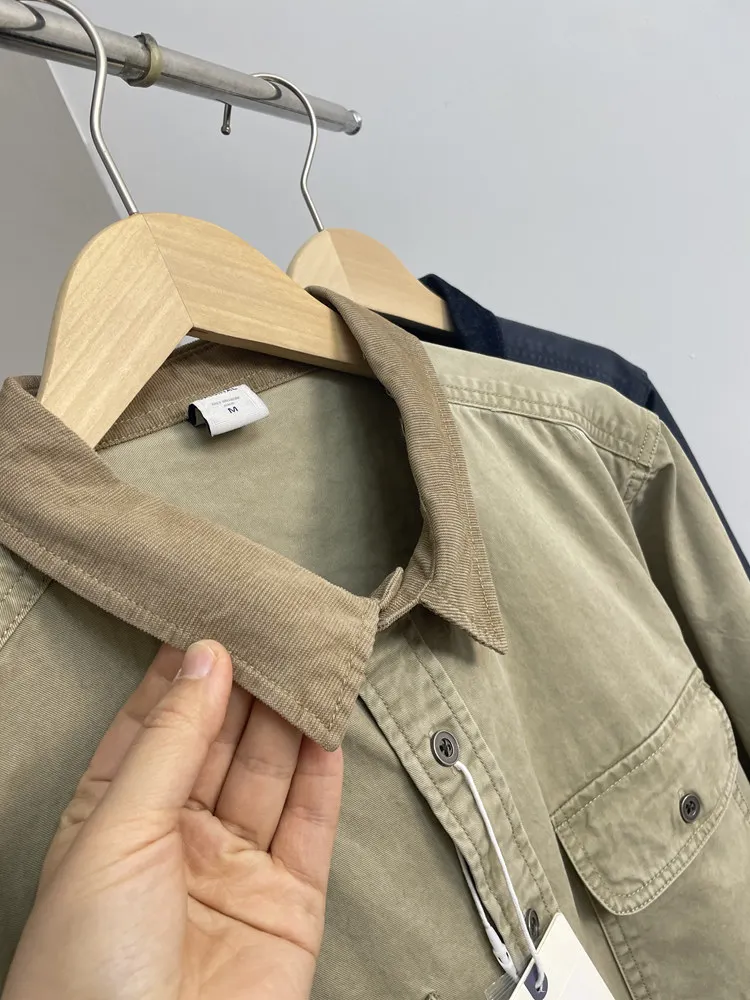 Cargo style shirt American retro casual Men's lapel cotton pocket long-sleeved shirt Men's shirts Men clothing