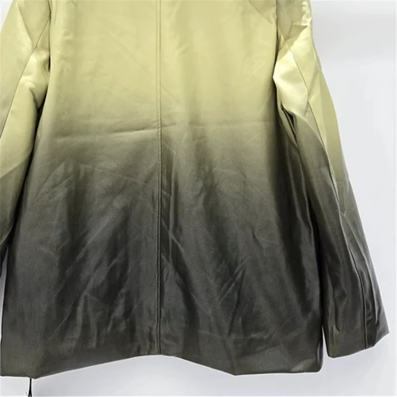 الخريف موضة التباين اللون فو بولي Leather بدلة جلدية سترة المرأة عادية محززة طوق واحدة الصدر كم طويل بليزرات معطف