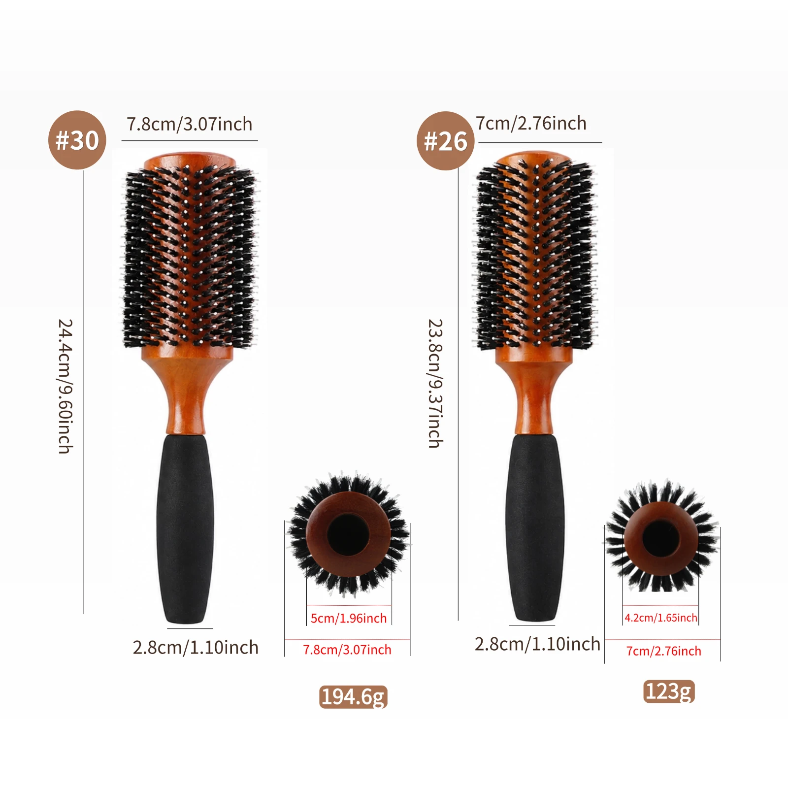 Professionelle Rundbürste mit Wildschweinborsten in 5 Größen, Holzgriff mit Anti-Rutsch-Funktion, für Salon und Zuhause, zum Föhnen, Locken und Volumen-Styling – Detail 5