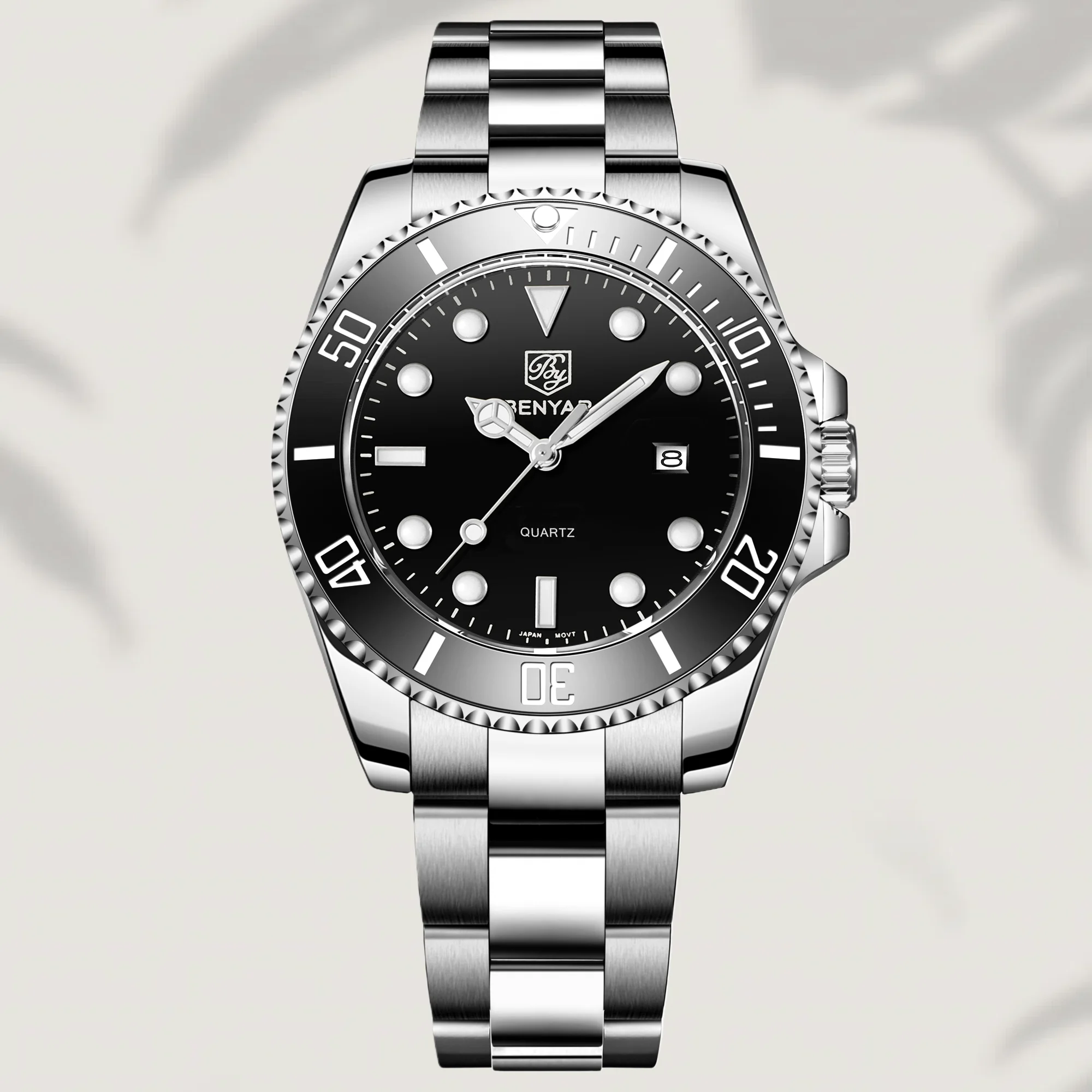 BENYAR 2026 New Men Quartz Watch MIYOTA 2115 43mm Stainless Steel Business Hardlex Calendar Waterproof Reloj Hombre
