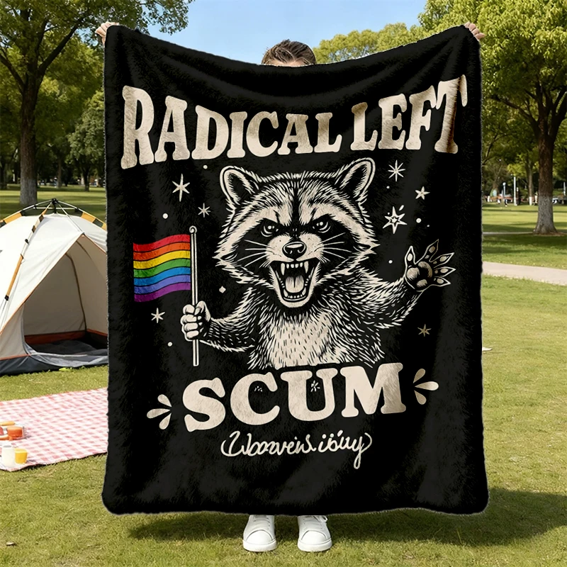 Radical Left Scum Cozy Blanket Satire Flannel Blanket, Funny Liberal Gift, LGBTQ Activist Flannel Throw, Progressive War
