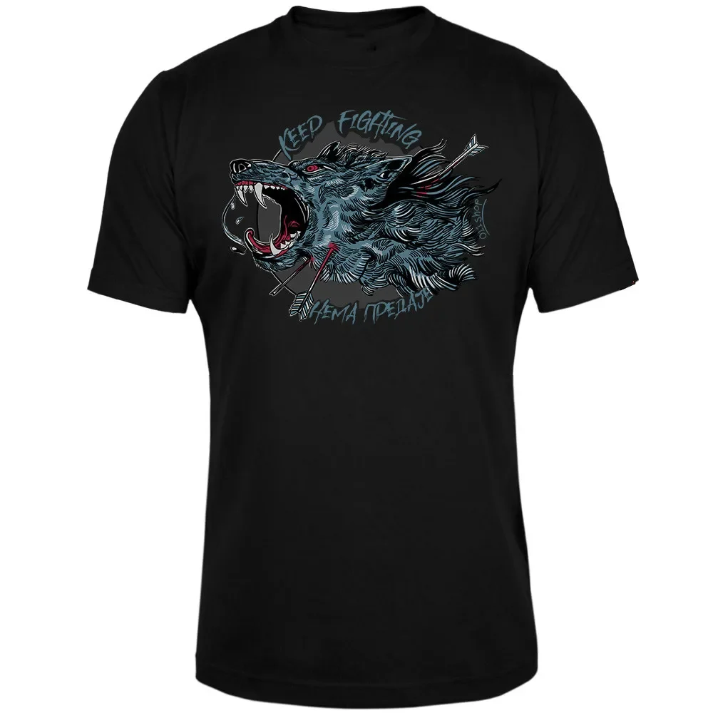 KEEP FIGHTING - NO SURRENDER. Cool Design Fierce Wolf Printed T-Shirt. Summer Cotton Short Sleeve O-Neck Men's T Shirt New S-3XL