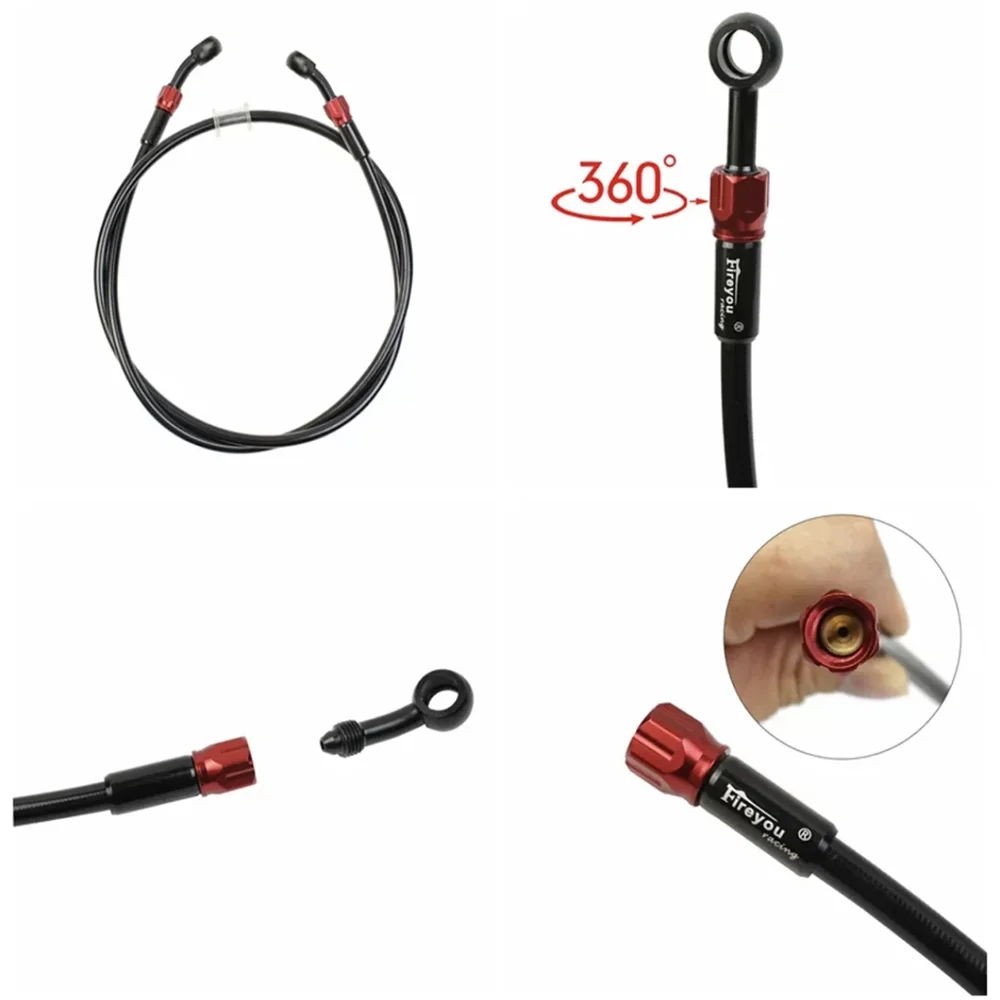 AN3 Black Stainless Steel Braided Motorcycle Brake Hose Line Oil Pipe Clutch Tube with 360° Rotatable Banjo M10 40-240cm