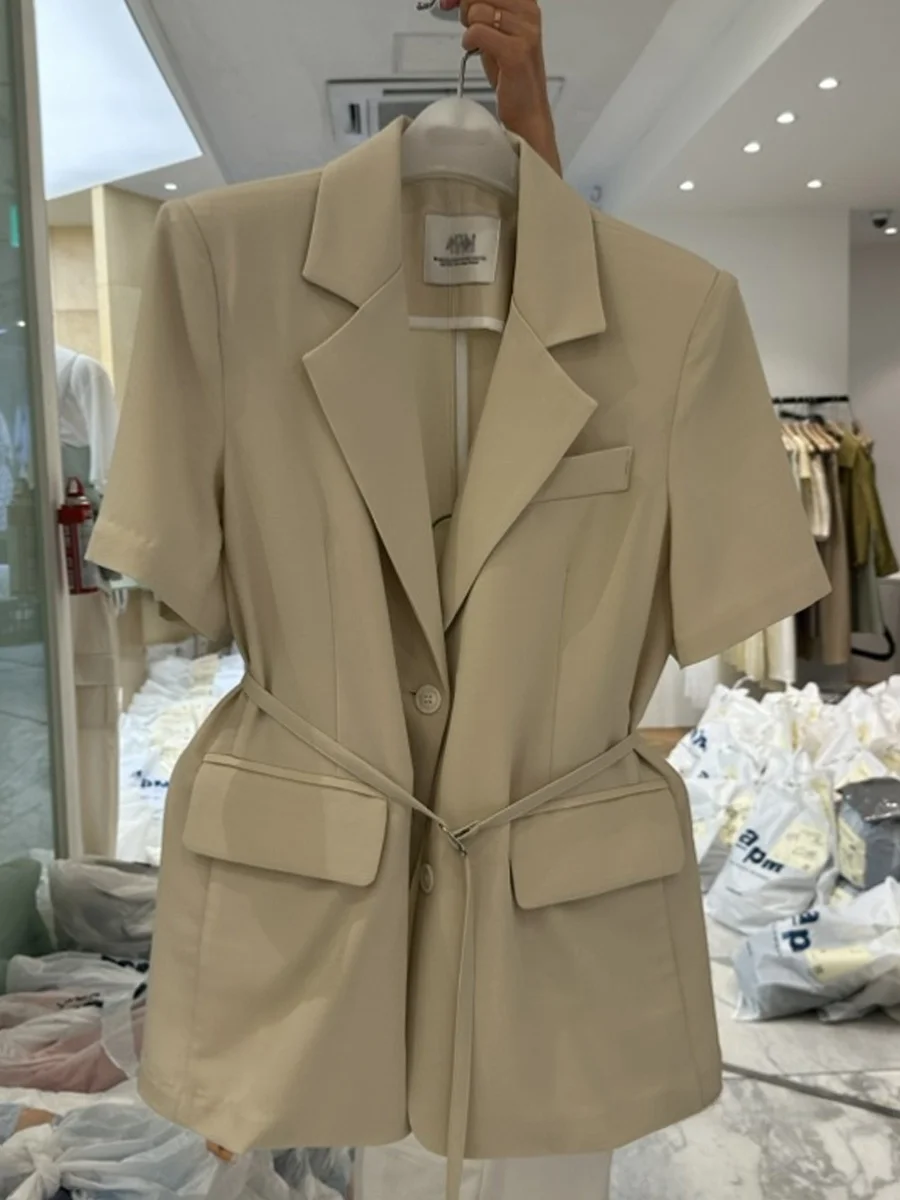 

Women's Short Sleeve Thin Suit Jacket Loose Fit Belted Waist Professional Style Korean Version Summer New Arrival