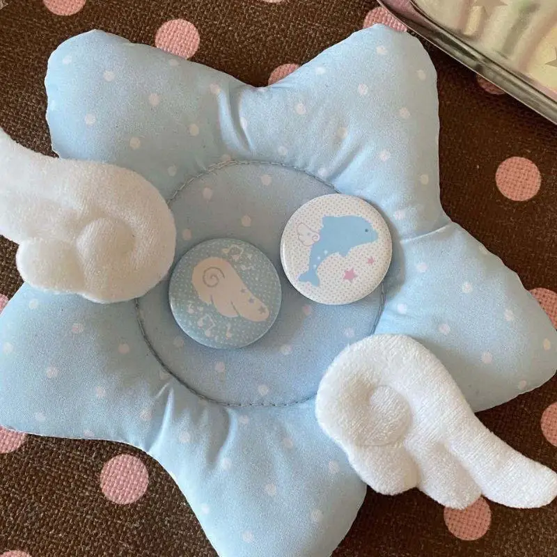 New Korean Style Cartoon Blue and Pink Polka Dot Star Wing Insulated Cup Mat with Thick Padding for Photo Shoots Home Decoration