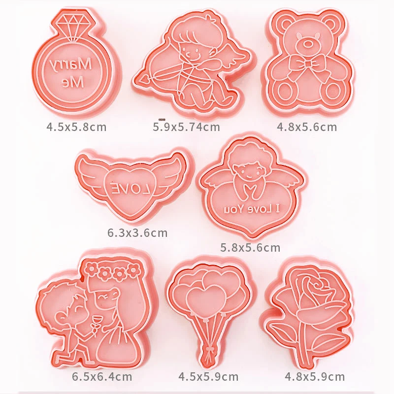 3D Cartoon Wedding Valentine's Day Cookie Mould Plastic Biscuit Mold Rose Flower Love Heart Archery Cupid Baking Cookie Cutter