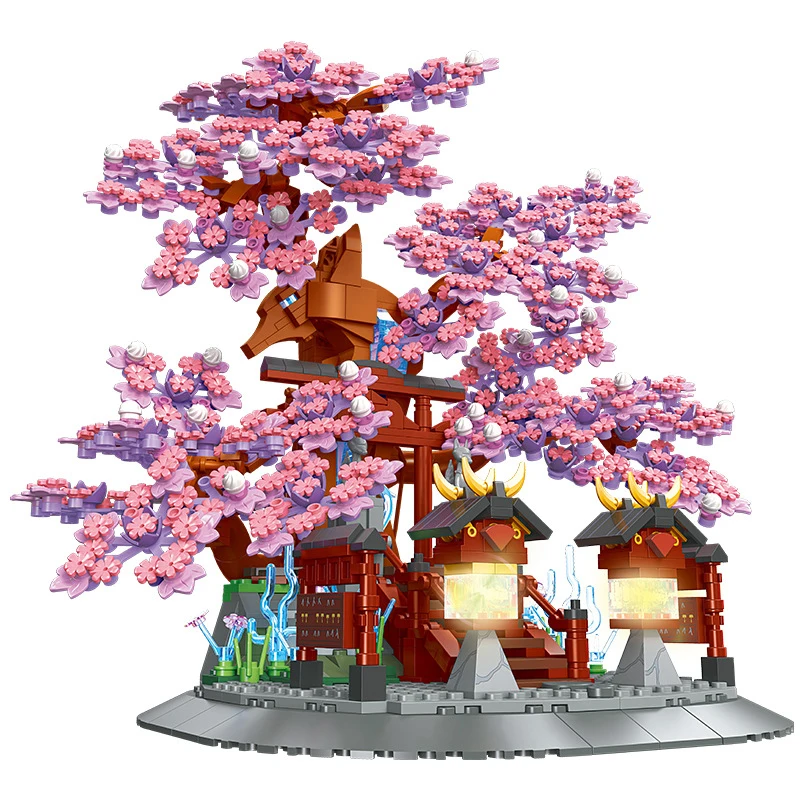 IN STOCK MOC Creative God Sakura Tree Building Blocks Assembling Flowers Bricks Toys for Children Birthday Gift Set