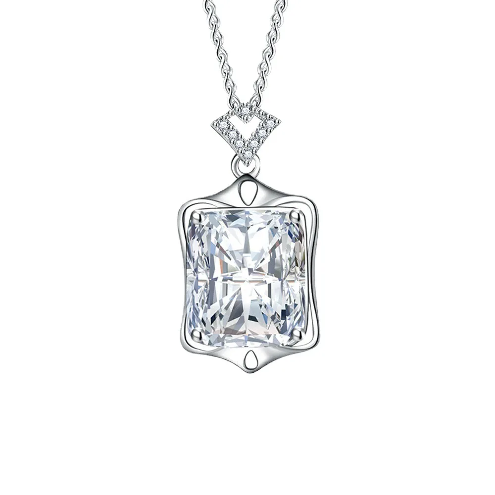 925 Sterling Silver Red White Yellow Rectangle Zircon Pendant Necklace Birthday Anniversary Party Gift
