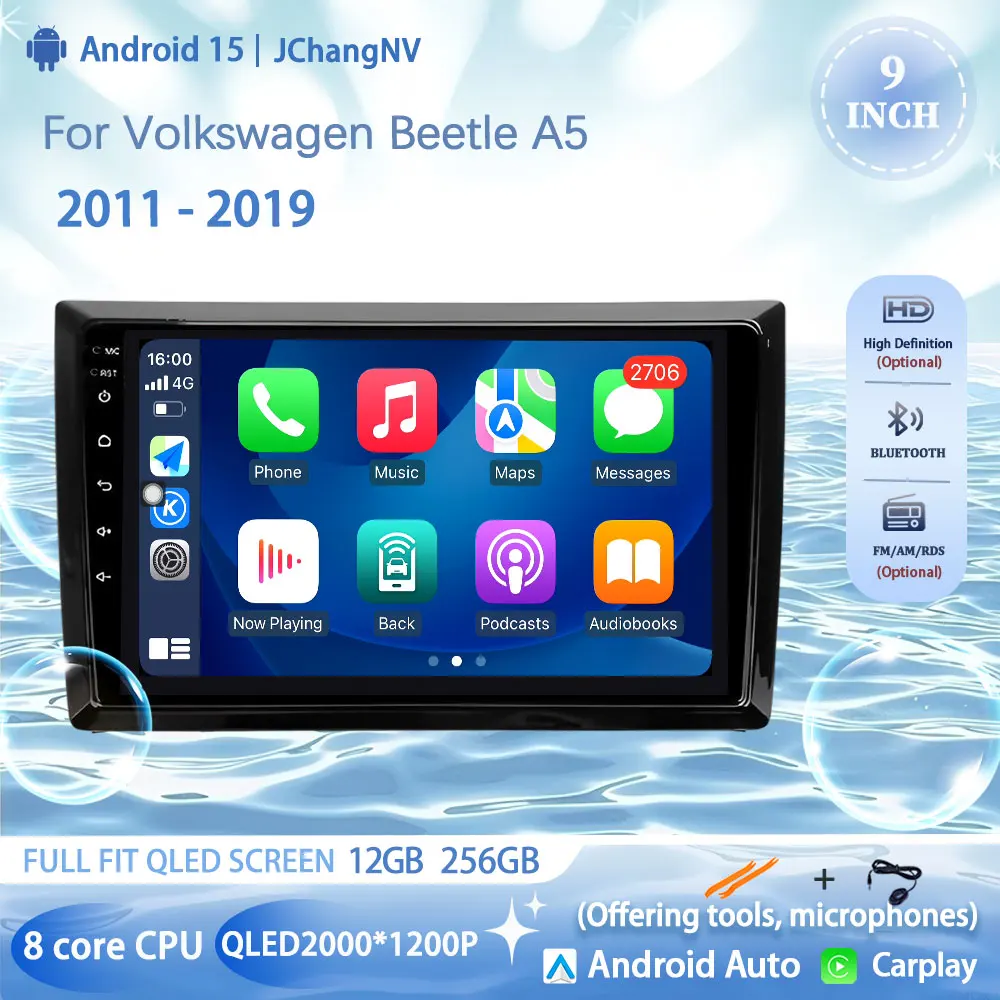 Android 15 Car Radio Multimedia Video Player Navigation stereo GPS For Volkswagen Beetle A5 2011 - 2019 Wireless Carplay