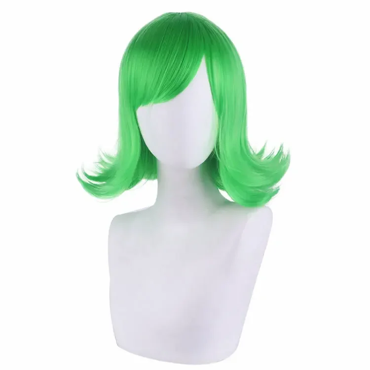 Anime Women Short Curly Wigs Inside Out Disgust Green Side Bangs Movies Cosplay Halloween Party Wig Hair Cosplay Costumes