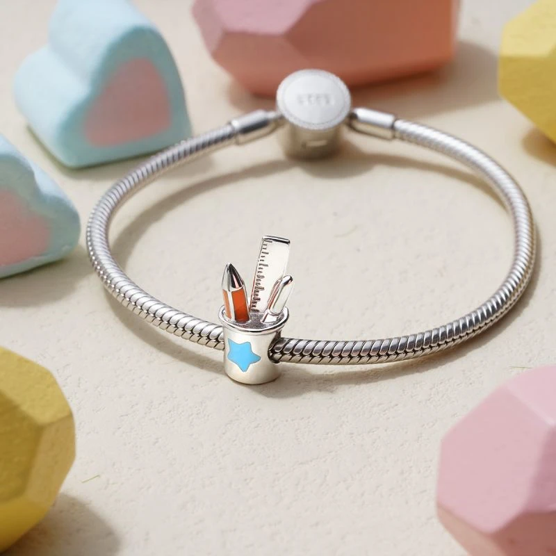 جديد 925 فضة خندق قبعة قلم رصاص سحر of ley 925 سلسلة مطرز صالح الأصلي قلادة سوار DIY بها بنفسك السيدات مجوهرات #4