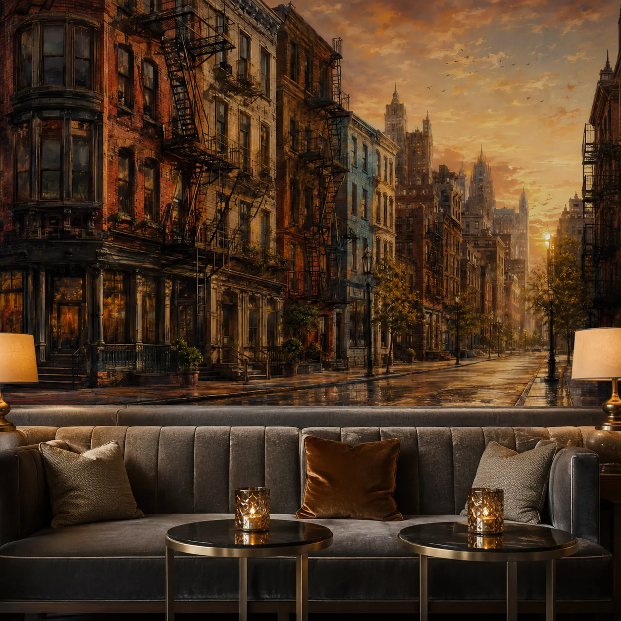 Vintage New York Street Wall Mural Wallpaper Urban Brick Fire Escape Sunset Living Room Bedroom Non Self Adhesive Paste Required