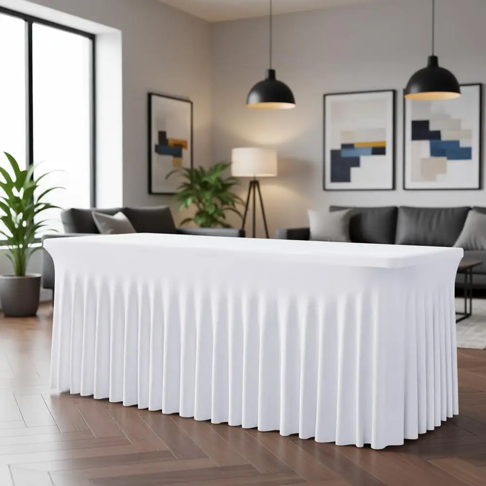 

Набор из 2 белых скатертей, не мнущиеся, эластичные, для столов длиной 6 футов, идеально подходят для вечеринок, свадеб, банкетов и торжеств