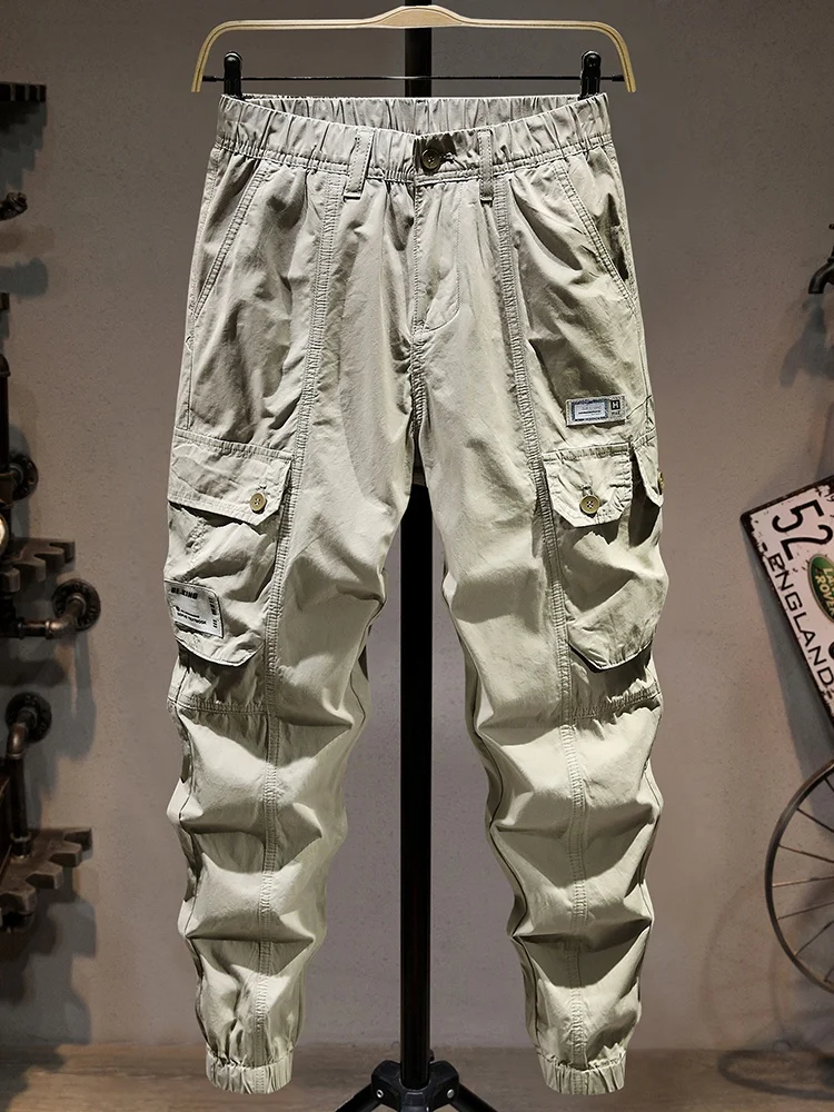 

Loose Cotton Work Pants Men's Spring Autumn New Sle Pure Cotton Sports Cuffed Pants plus Size Casual Pants Elastic Rope