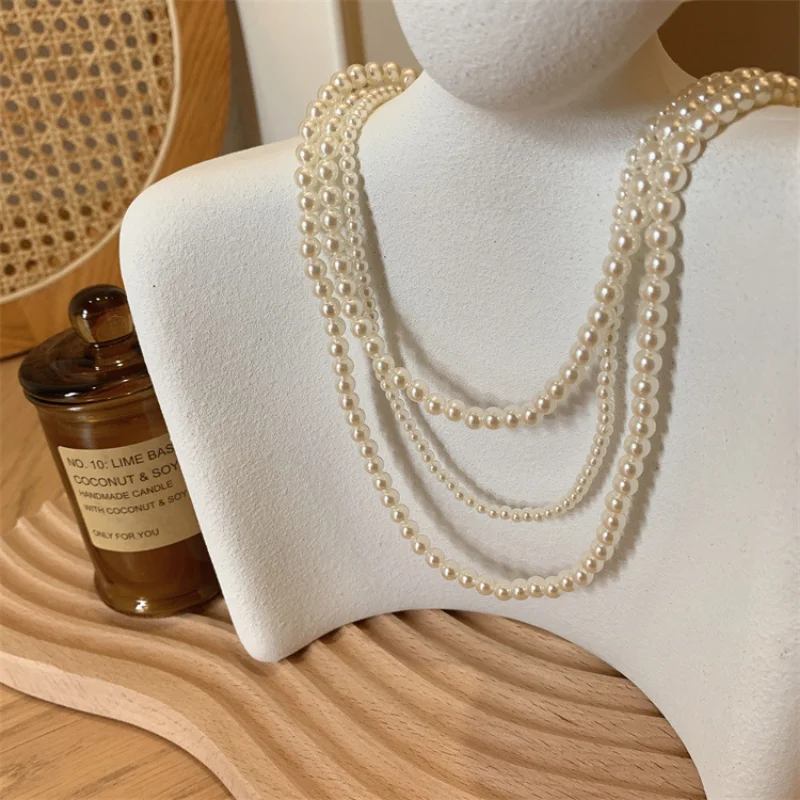 INS Vintage Fashion Multilayer Pearl Necklace Chokers Korean Style Simple Pearl Collarbone Chain Luxury Jewelry For Women New