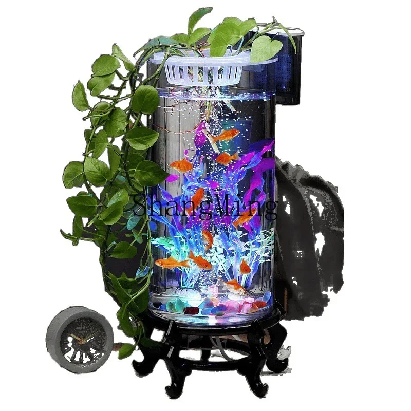 

FG new living room floor cylindrical large glass tank fish culture and hydroponics integrated tank