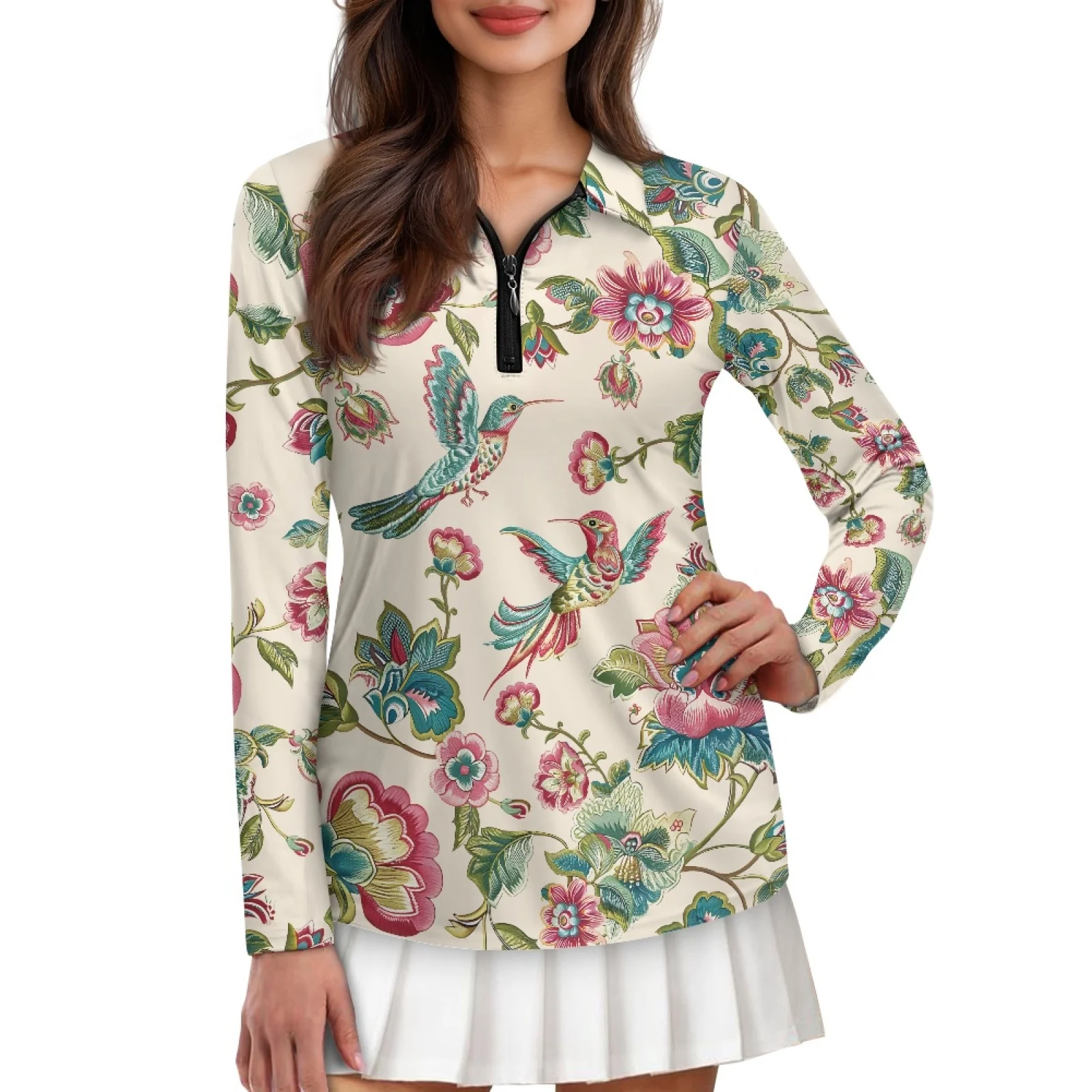 PENSTROLL Hummingbirds Flower Womens Lightweight Activewear Top Stretchy Polo Shirts for Women for Shopping