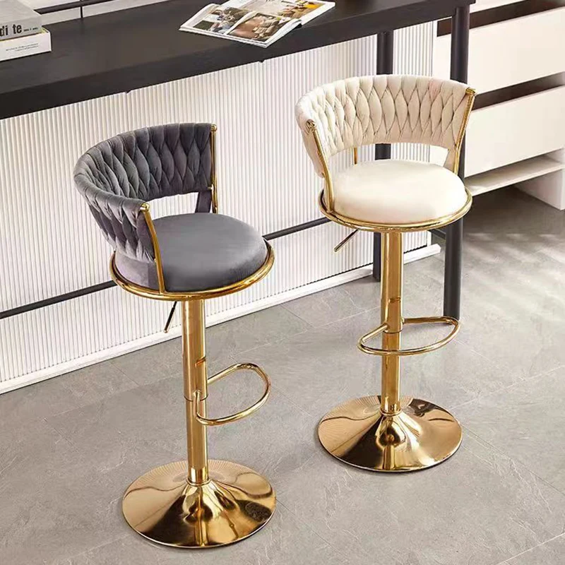 INS Swivel bar chair lift counter stool luxury Cafe Bar kitchen metal high stool Modern velvet backrest bar chair Home furniture