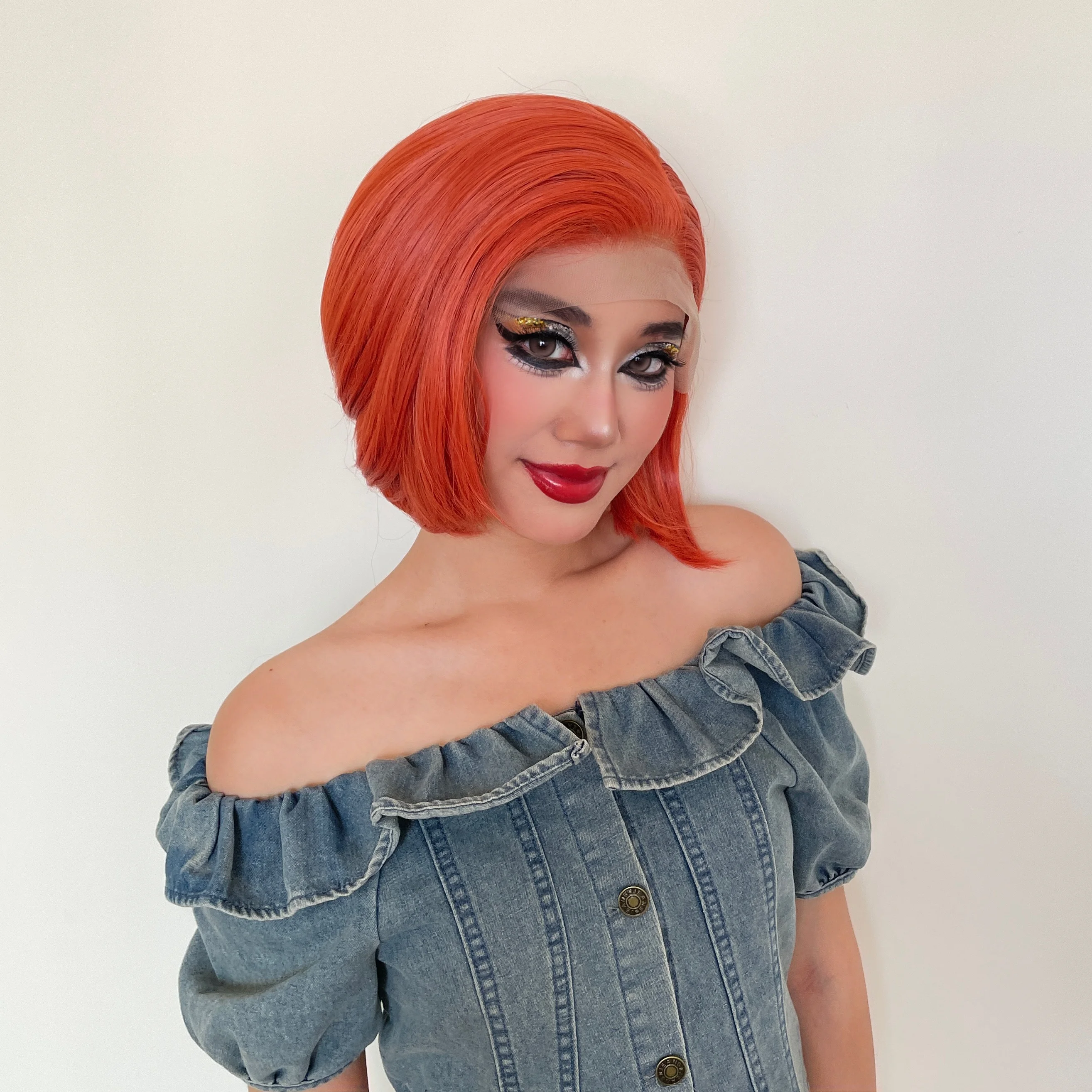 Orange Red Short Bob Cut Wigs for Women Cosplay 13x4 Lace Front Wigs Men Glueless Synthetic Hair Heat Resistant Free Part 150%