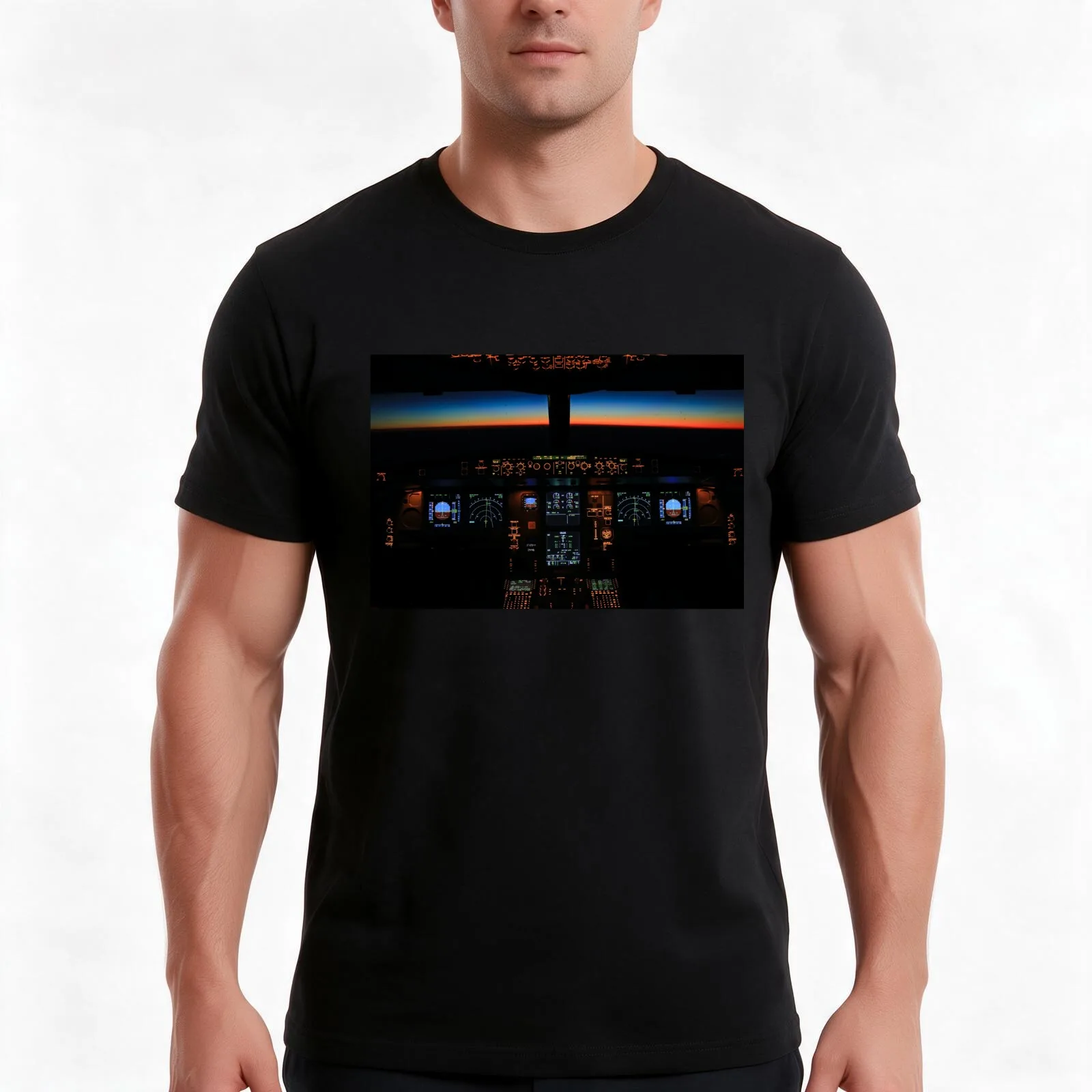 Airplane Cockpit Jet Pilot Aircraft Coomercial Aviation Airline T-Shirt, Summer Casual Cotton Tee, Oversized Streetwear Tops