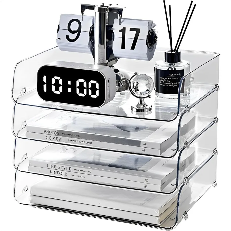 

4 Pack Paper Organizer for DeskStackable Paper Tray Book Holder for Classroom Office and More Letter Tray Desk Organizer Clear
