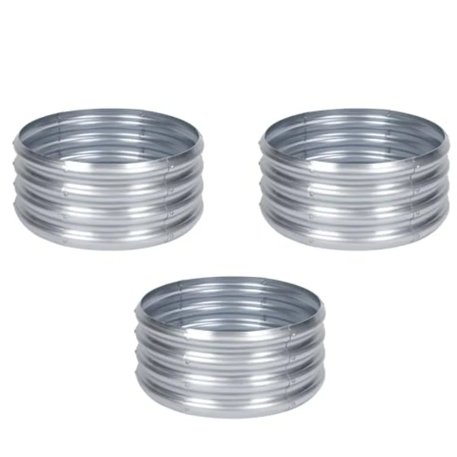 

3 Pack 2x2x1ft Round Galvanized Raised Garden Bed Outdoor, Silver Metal Planter Box for Vegetables, Herbs, Flowers