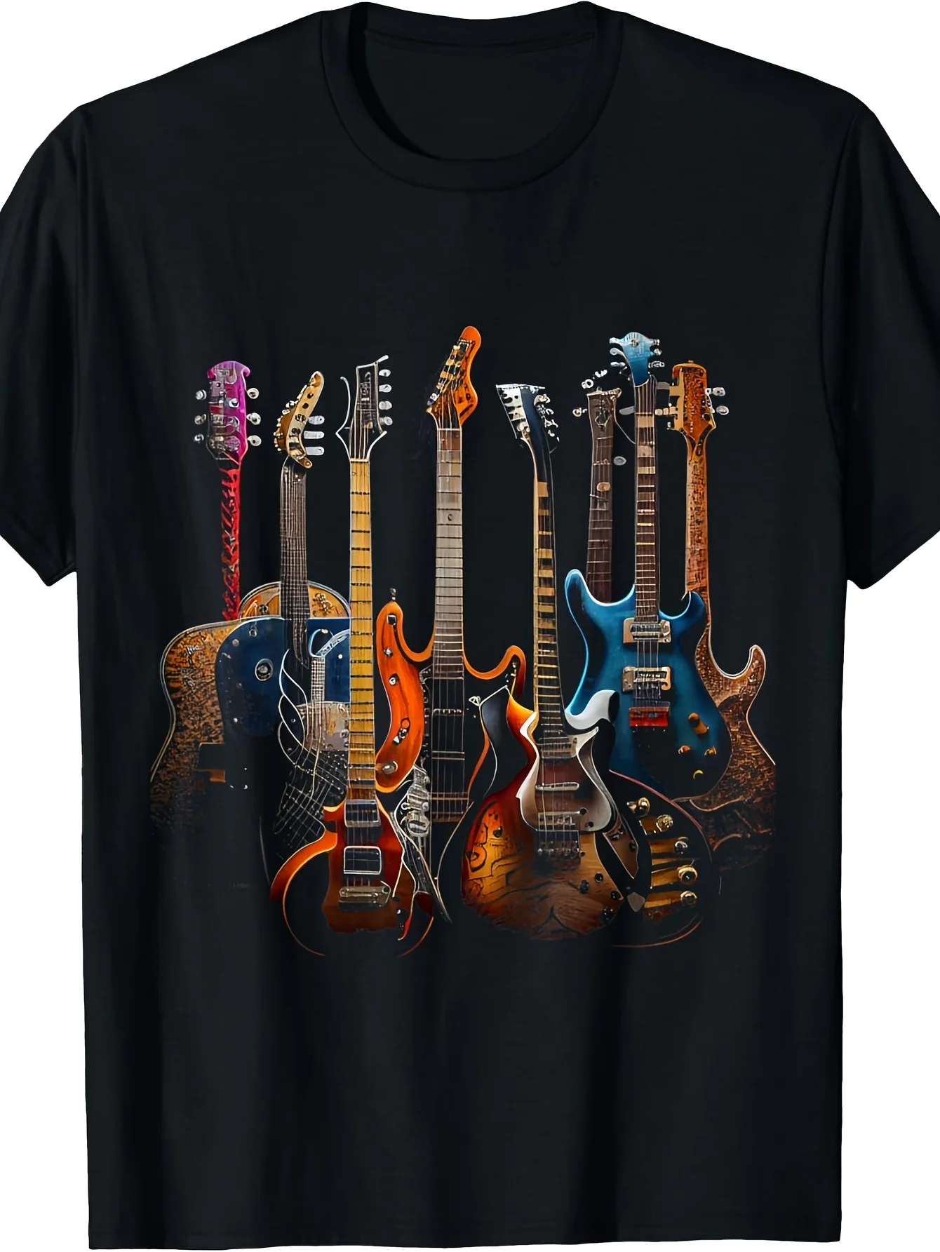 Camiseta con estampado de guitarrista masculino y femenino, una camiseta con estampado de guitarra eléctrica de gran tamaño, adecuada para todas las estaciones