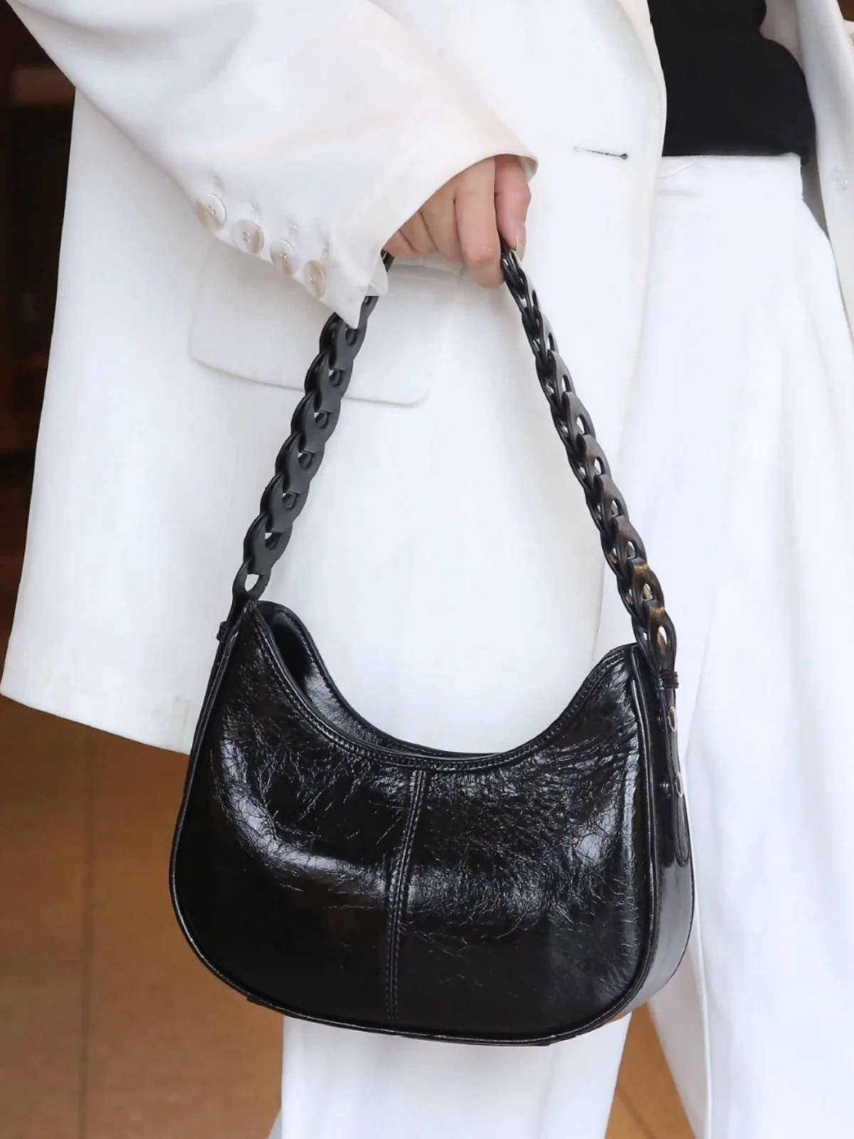 Genuine Leather Moon Bag Women New Vintage messenger bag High Quality Simple Handbag Lady Shoulder Bag Luxury bag female