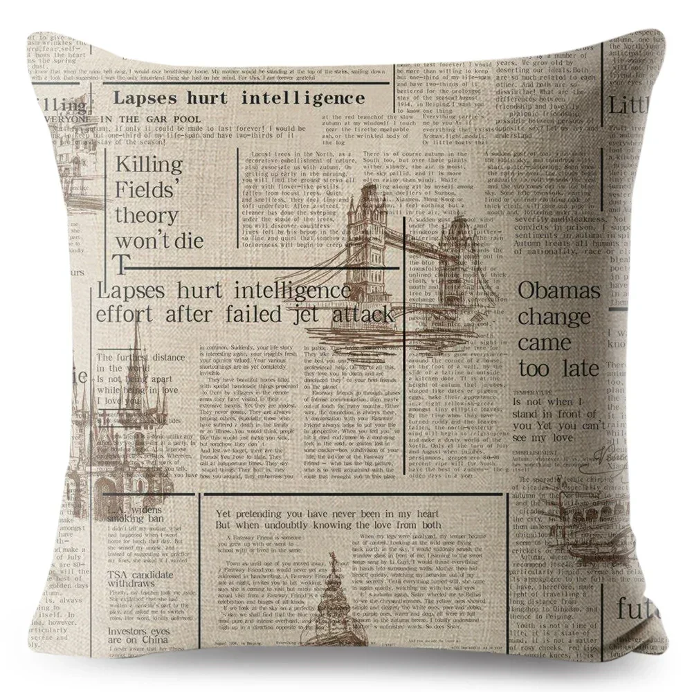 

Vintage Style Pillow English Newspaper Printed Cushion Cover Polyester Pillowcase for Sofa Home Car 45*45cm