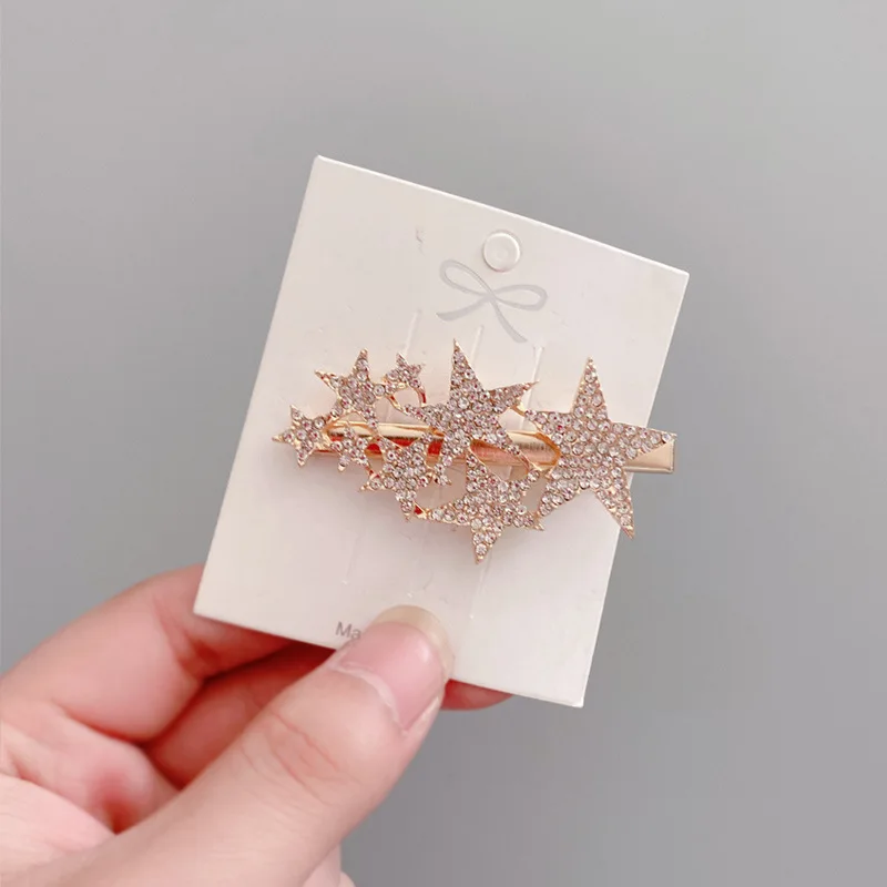 Women Shiny Stars Rhinestone Hairpins Crystal Hair Clips Barrette Slide Grips Bangs Clip Sweet Headwear Korean Hair Accessories