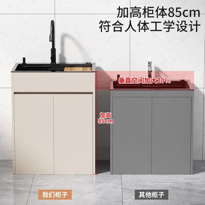 TAO  Kitchen stainless steel sink cabinet washing basin large single tank floor-standing deepening large pool