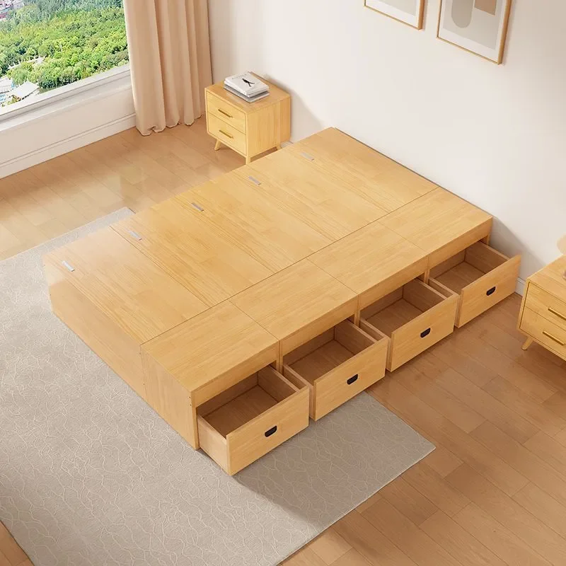 Solid Wood Splicing Bed Box Storage Multifunctional Tatami Wide Customized Balcony Storage Wooden Furniture