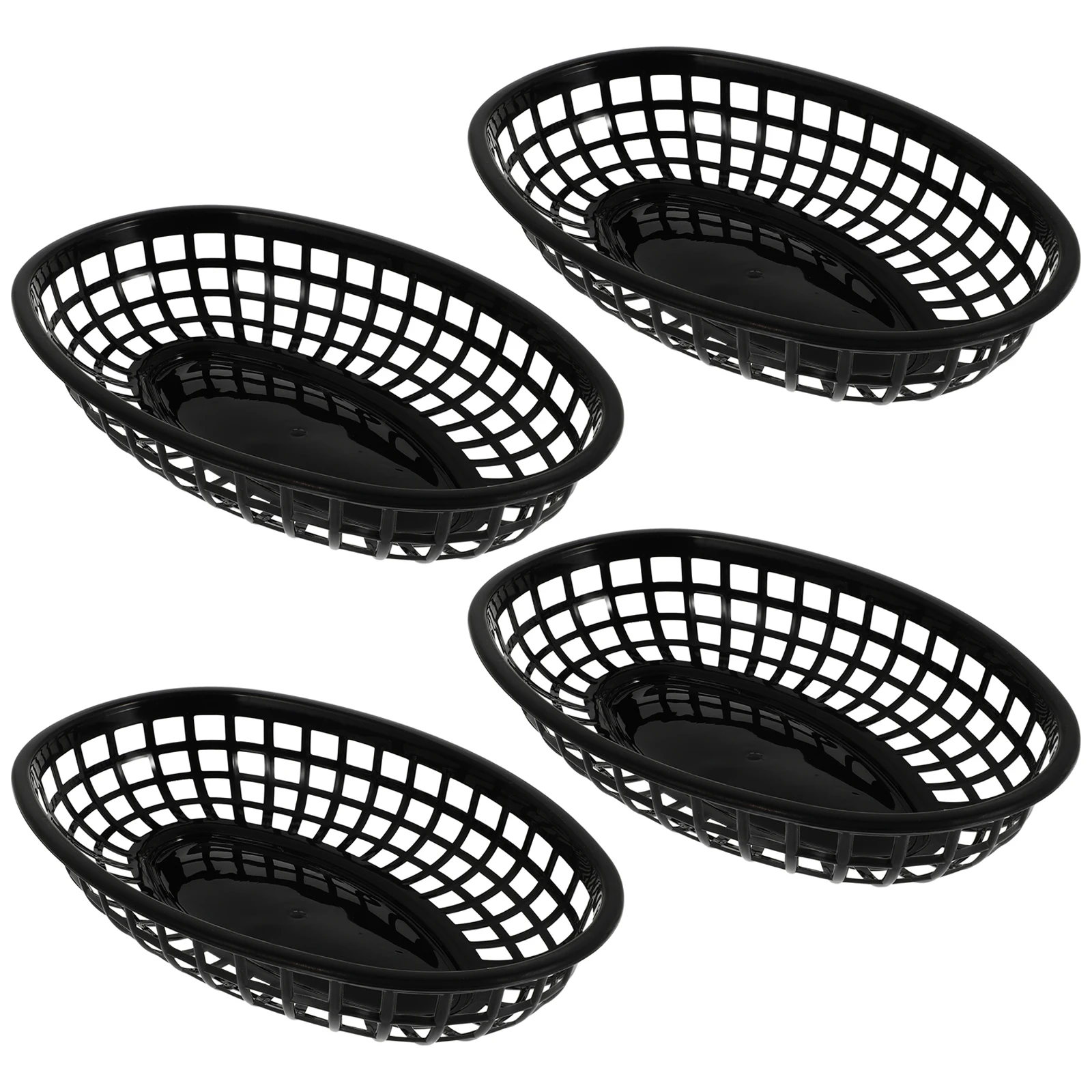 

4pcs Black Storage Baskets Plastic Fruit Trays Snack Serving Reusable PP Material Easy Clean Practical Decorative