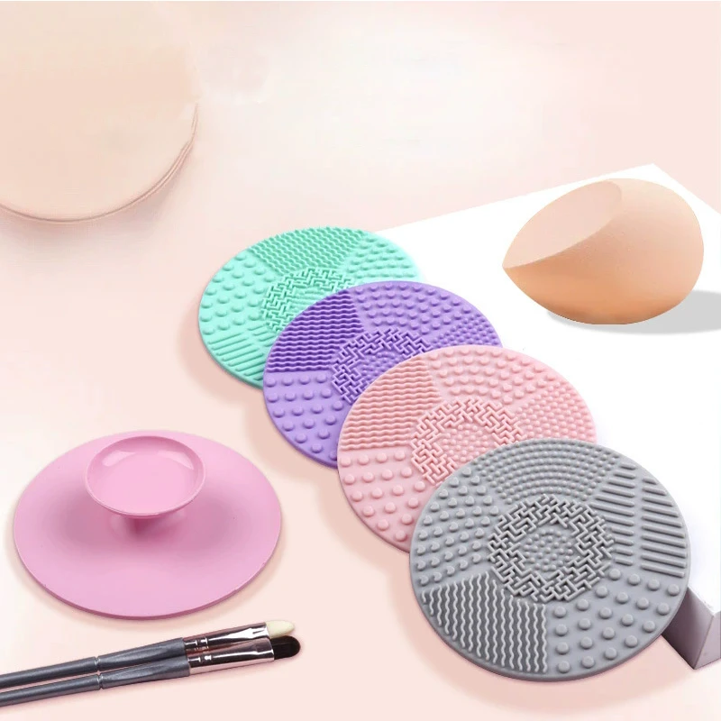 Silicone Makeup Brush Cleaner Pad with Suction Cup - Round Cosmetic Brush Cleaning Mat for Professional & Home Use