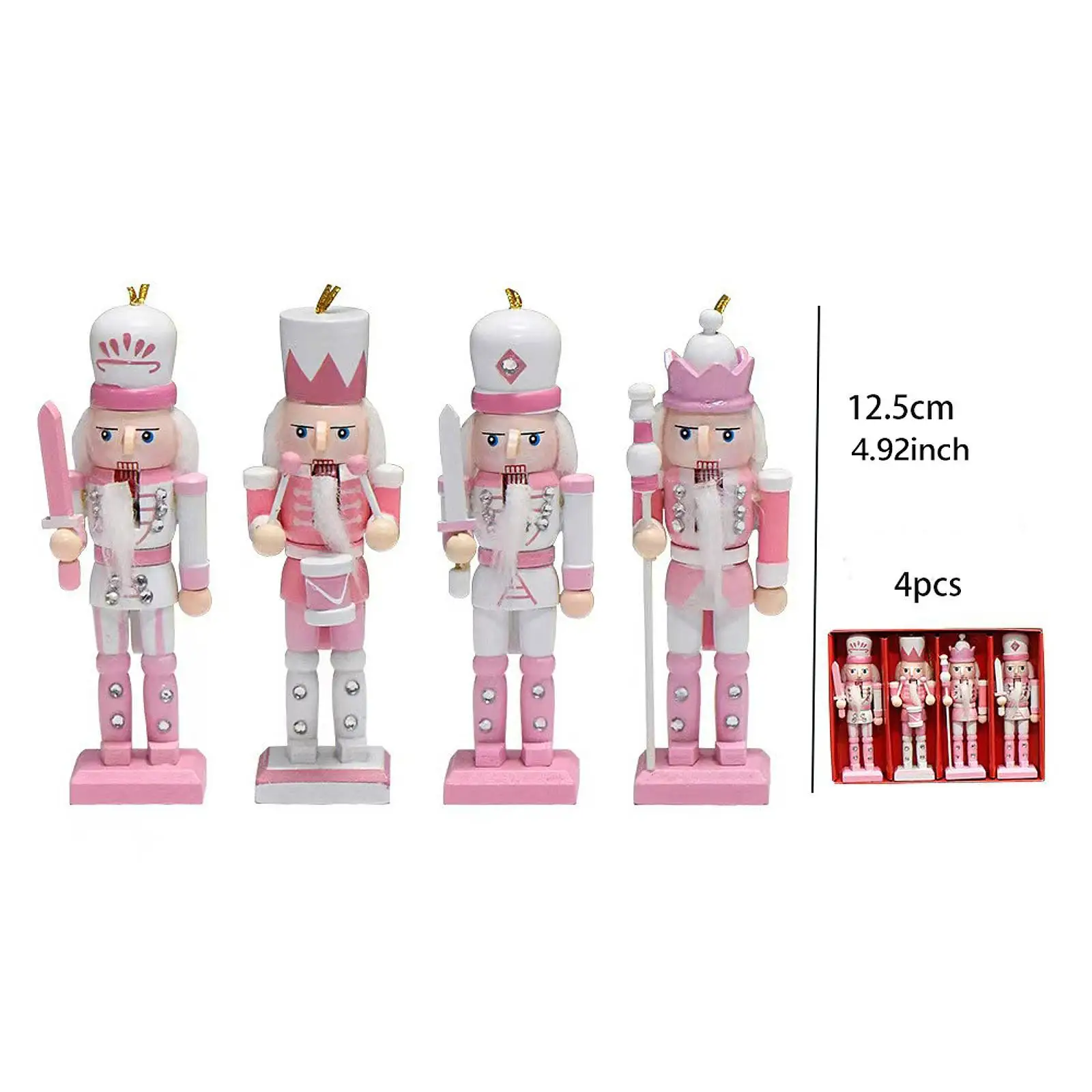 4 Pieces Nutcracker Figurines Desktop Pink Table Centerpiece Christmas Decor for Birthday Holiday Party Favors Bedroom Shelf