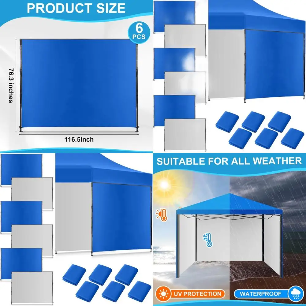 

10x10 Pop-Up Canopy Sidewalls, Waterproof & UV-Protected, Silver-Coated, for Outdoor Camping (Blue)