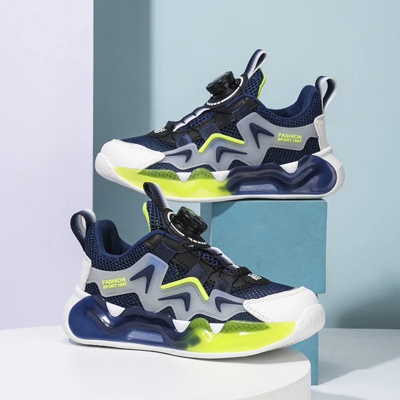 A pair of boys' sports shoes, with breathable and comfortable upper, durable sole, and a non-tied button designJJL-D2023