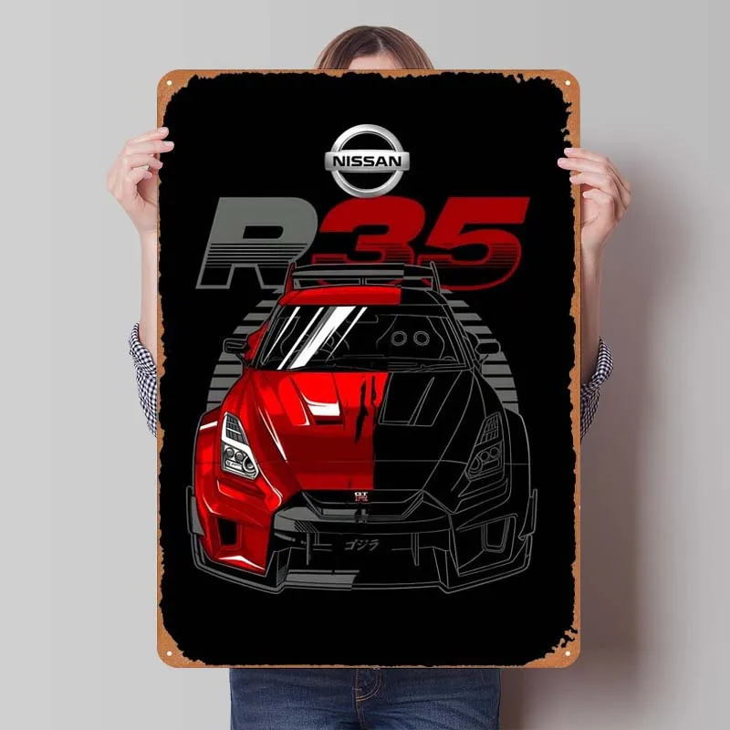 Nissan GTR R35 Metal Sign Cars Poster Wall Decor Living Room Decoration Man Cave Garage Vintage Metal Plate Home Decor Items