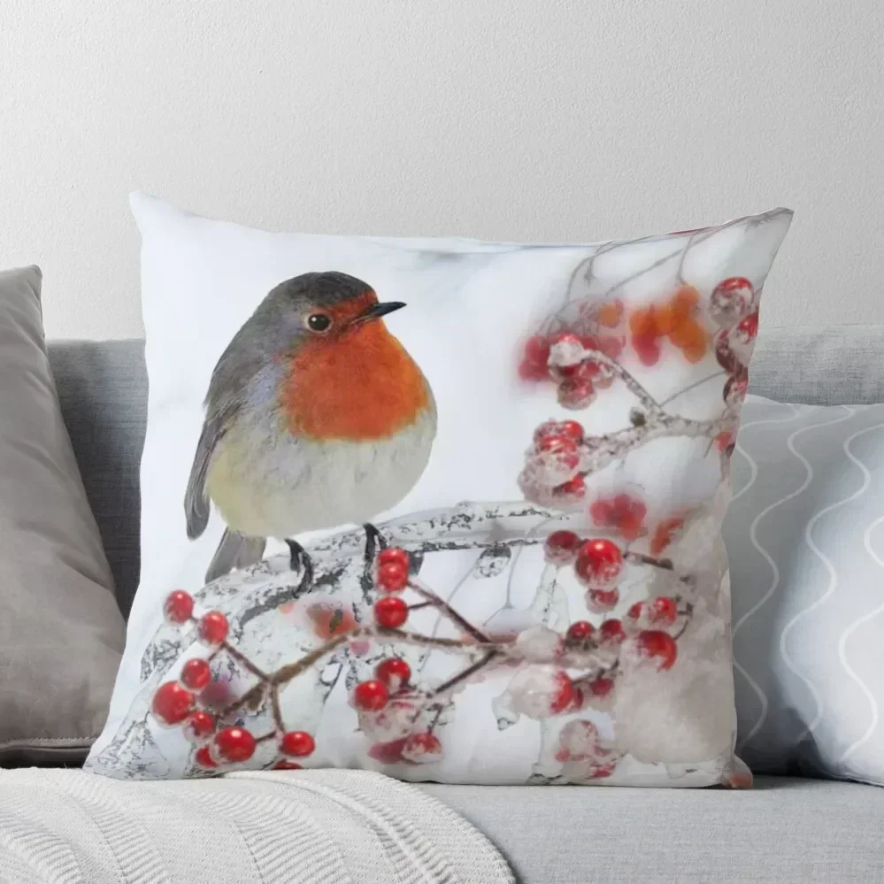 Robin Red Breast in Winter Throw Pillow Pillowcases Bed Cushions Cushions luxury decor pillow