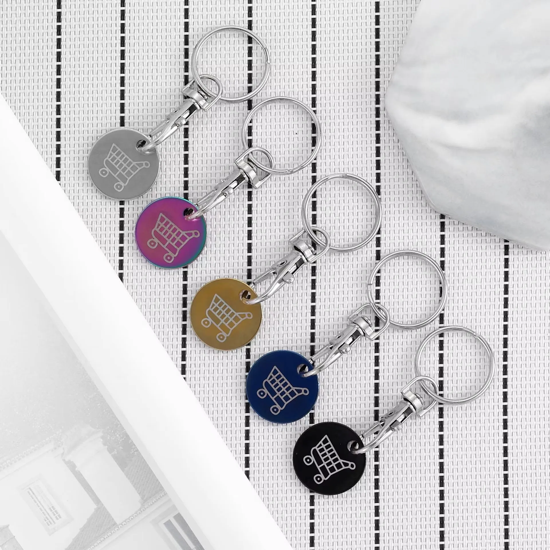 Shopping Cart Token Keychain Metal Ring Small Gofts Ornament Stainless Steel Trolley Tokens Coin Pendant