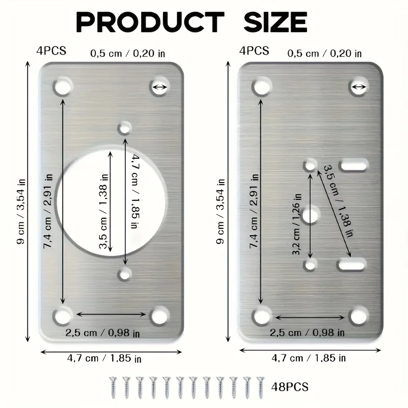 8pcs Cabinet Hinge Repair Plate Kit for Home Kitchen Cabinets and Furniture, Stainless Steel Door Hinge Mounting Plate with Hole