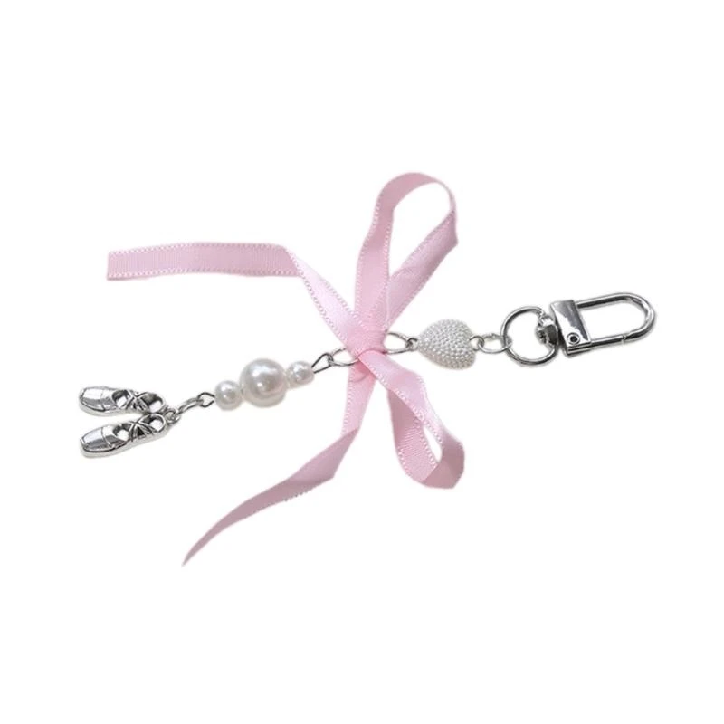 L21E Sweet Ballet Shoes Bowknot Keychain Pendant Lovely Hanging Decorations Keyring Charm for Purse Bag Backpack Handbag