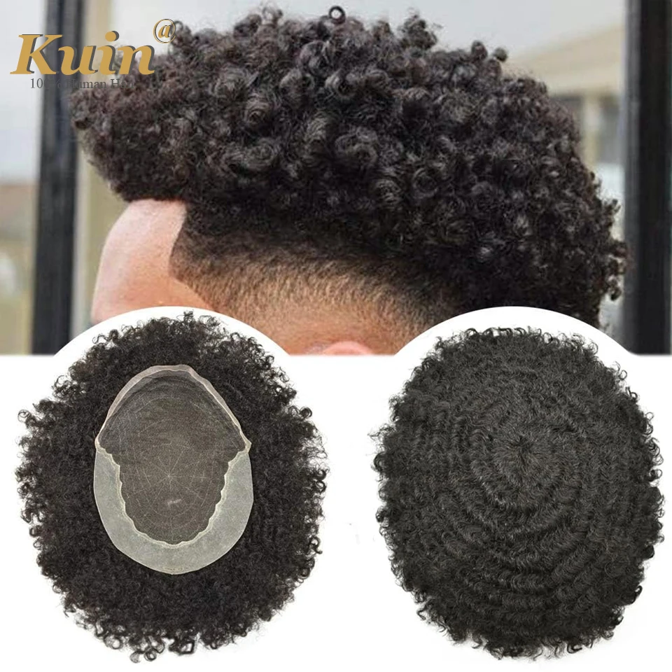 Toupee Unit For Black Men Afro Curly Wavy Black Hair Men's Toupee African American Kinky Curly Men Hair Replacement Systems