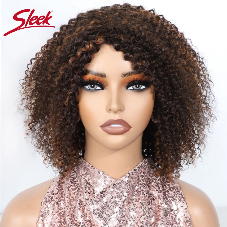 Sleek Kinky Curly Brazilian Cabelo Humano Perucas, Destaque, Machine Made, Barato, Remy, P4 30