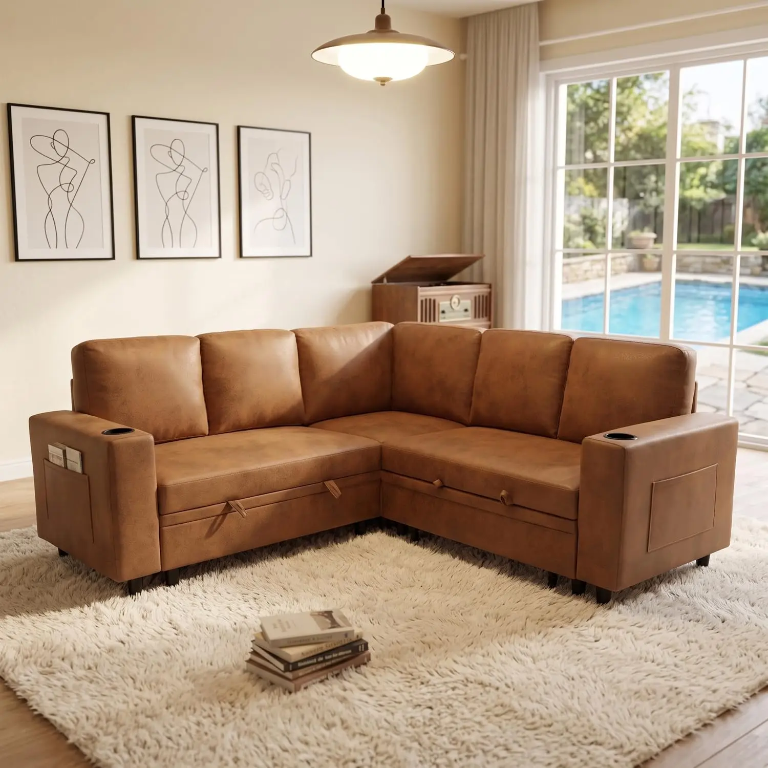 Shape Pull Out Sofa Bed, Modular Sectional Sleeper Couch | Mid-Century Modern Convertible Cloud Couch with, Custom