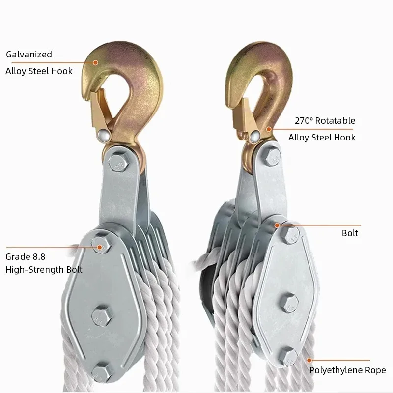 

Подъемный шкив с прочной обмоткой 2200 фунтов для подъема тяжелых предметов Сверхмощная система шкивов Веревочный подъемник 1 подъемная мощность