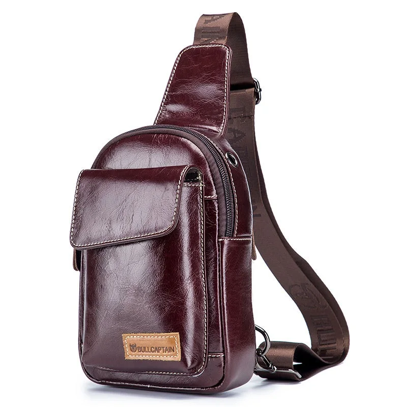 

genuine leather Men's chest bag casual cowhide crossbody bag daily Commuting single-shoulder sporty fashion iPad bag